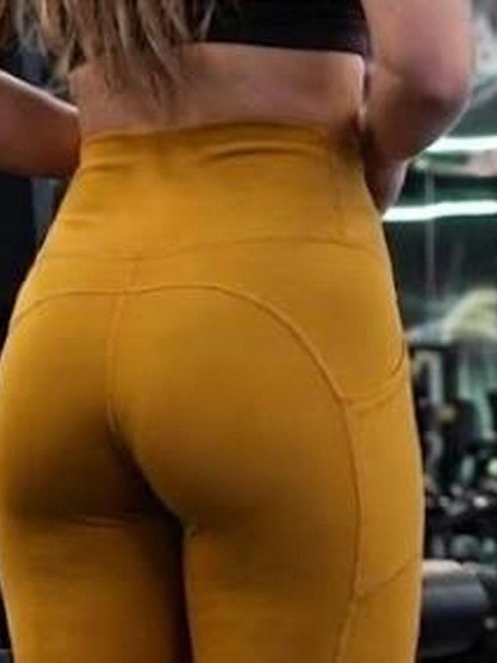 Nike Dri-Fit Mustard Yellow Black Graphic Colorblock Leggings Size L - Picture 6 of 9